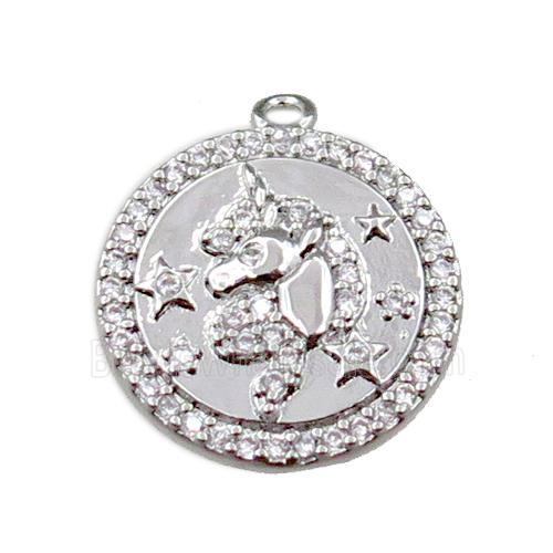 copper circle pendant pave zircon, platinum plated