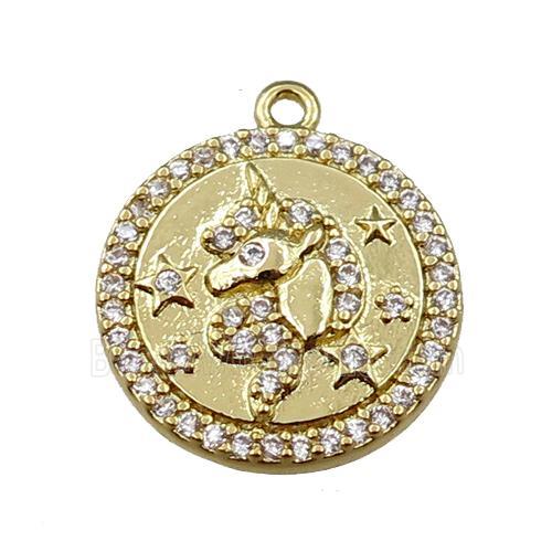 copper circle pendant pave zircon, gold plated