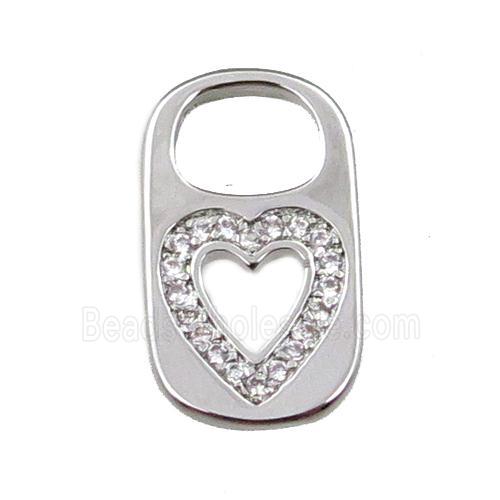 copper Lock pendant pave zircon, heart, platinum plated
