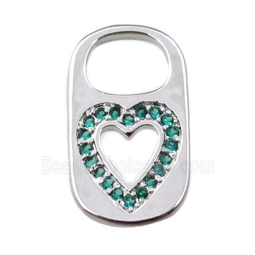 copper Lock pendant pave zircon, heart, platinum plated