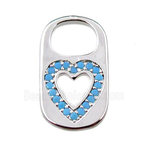 copper Lock pendant pave zircon, heart, platinum plated