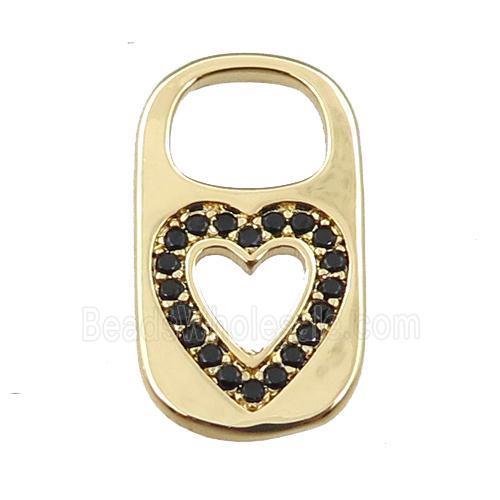 copper Lock pendant pave zircon, heart, gold plated