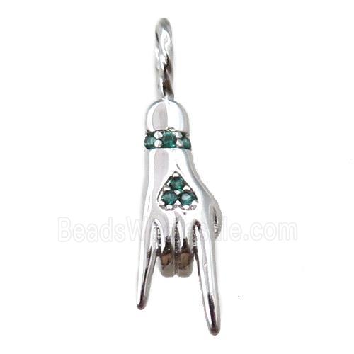 copper hand pendant pave zircon, platinum plated