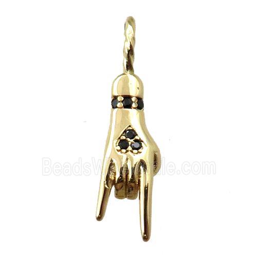 copper hand pendant pave zircon, gold plated