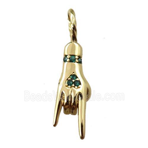 copper hand pendant pave zircon, gold plated