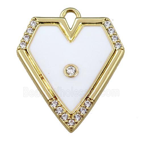 copper pendant pave zircon with white enameled, gold plated