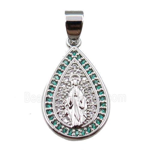 copper teardrop pendant pave zircon, jesu, platinum plated