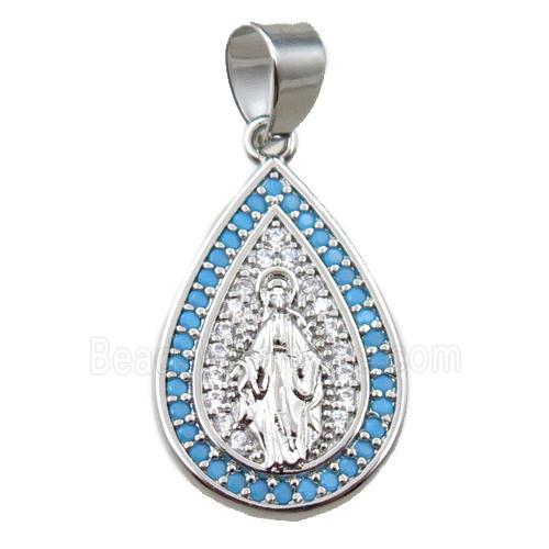 copper teardrop pendant pave zircon, jesu, platinum plated