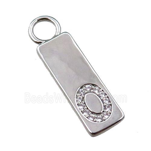 copper rectangle pendant pave zircon, platinum plated
