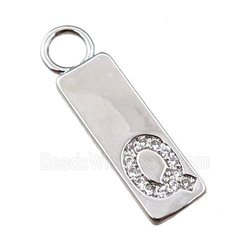 copper rectangle pendant pave zircon, platinum plated