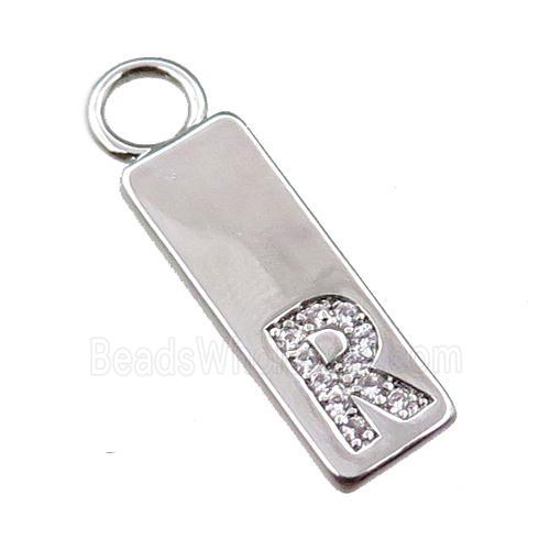 copper rectangle pendant pave zircon, platinum plated