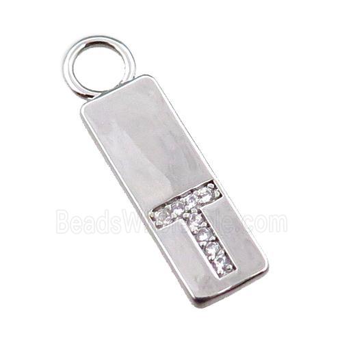 copper rectangle pendant pave zircon, platinum plated