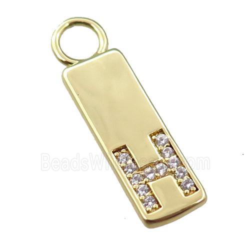 copper rectangle pendant pave zircon, gold plated