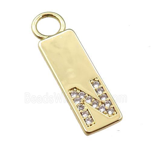 copper rectangle pendant pave zircon, gold plated
