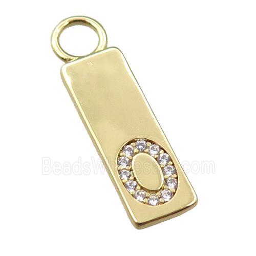 copper rectangle pendant pave zircon, gold plated