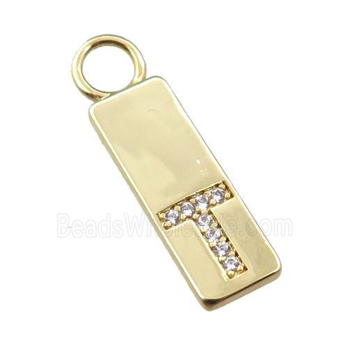 copper rectangle pendant pave zircon, gold plated
