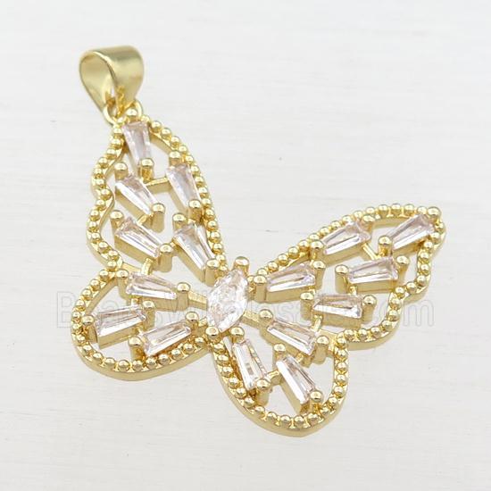 copper butterfly pendant pave zircon, gold plated