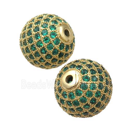 round copper beads paved zircon, gold plated