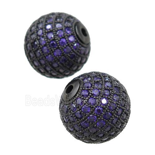 round copper beads paved purple zircon, black plated