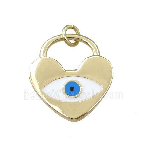 copper heart pendant with evil eye, enameled, gold plated
