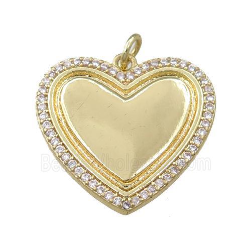copper heart pendant paved zircon, gold plated