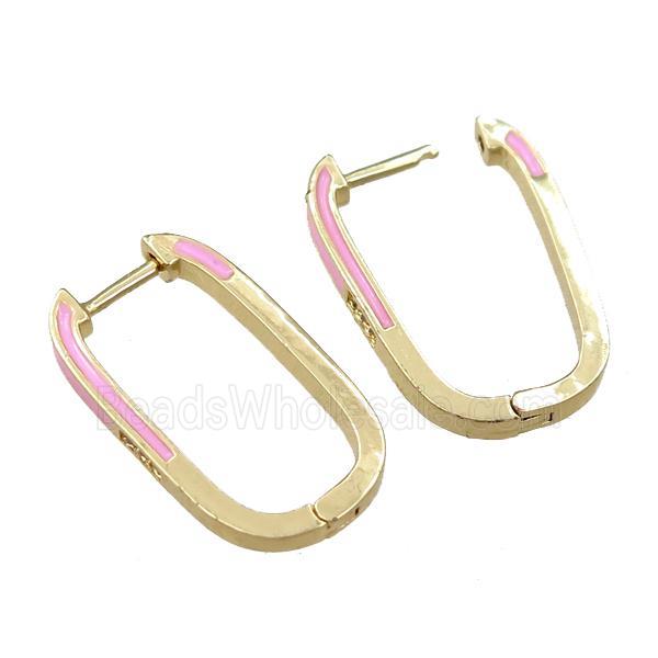 copper Latchback Earrings with pink enameled, gold plated