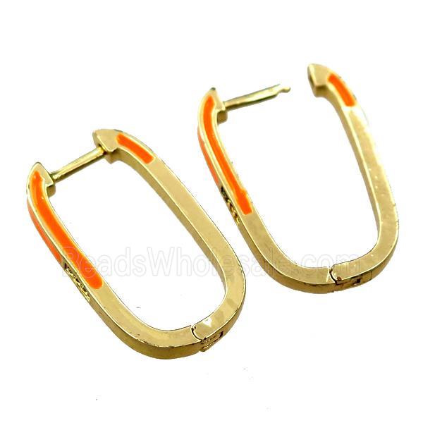 copper Latchback Earrings with orange enameled, gold plated
