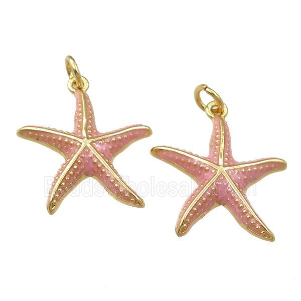copper starfish pendant with enameled, gold plated
