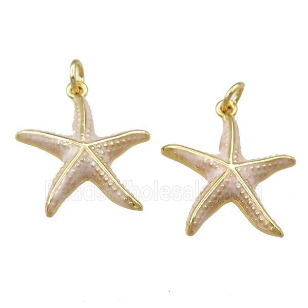 copper starfish pendant with enameled, gold plated