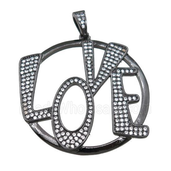 copper LOVE pendant pave zircon, black plated