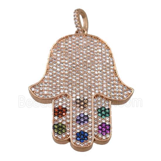 copper hamsahand pendant pave zircon, rose gold
