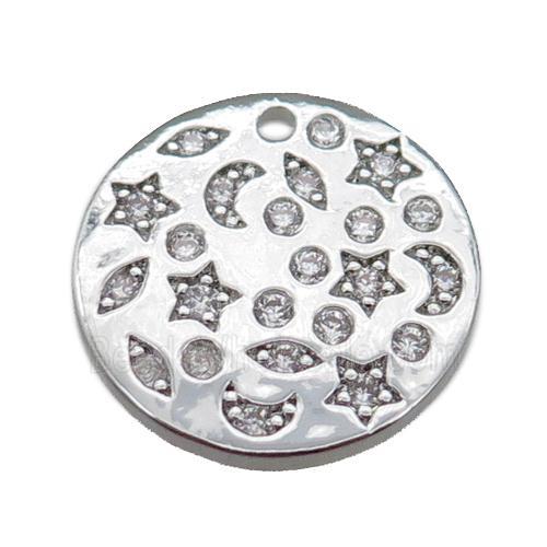 copper circle pendant pave zircon, celestial, platinum plated