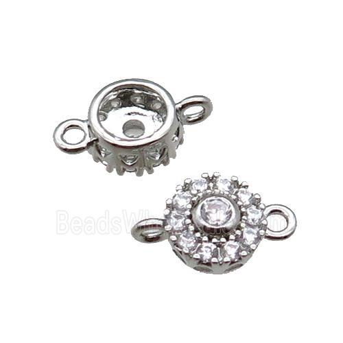 copper connector pave zircon, circle, platinum plated
