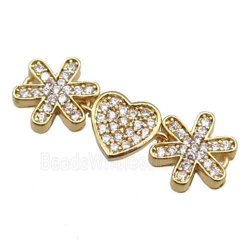 copper heart connector pave zircon, gold plated