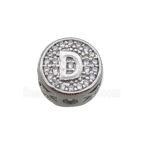 copper beads pave zircon, letter, platinum plated