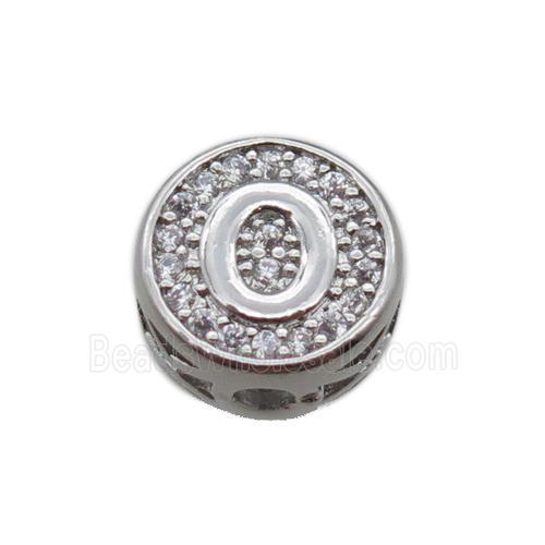 copper beads pave zircon, letter, platinum plated