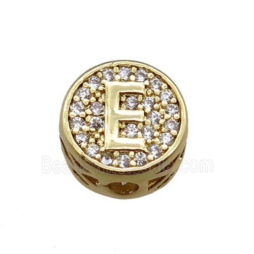 copper beads pave zircon, letter, gold plated