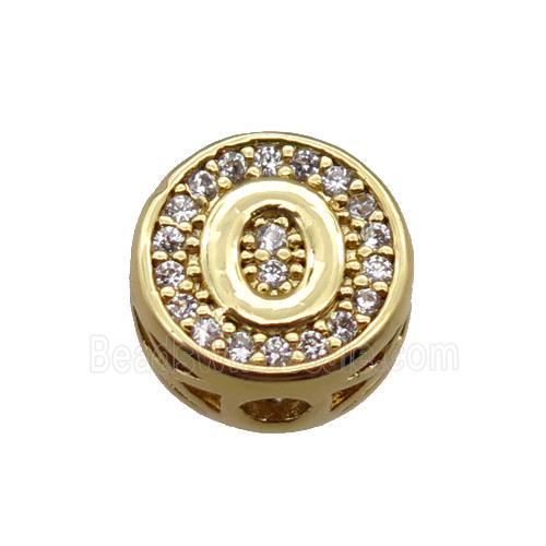 copper beads pave zircon, letter, gold plated