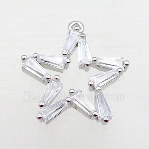 copper star pendant pave zircon, platinum plated
