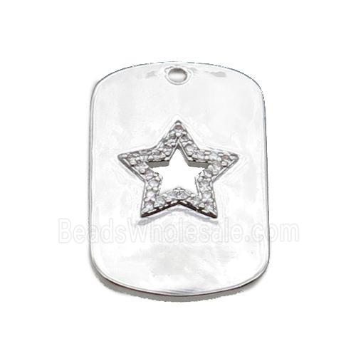 copper rectangle pendant pave zircon with star, platinum plated