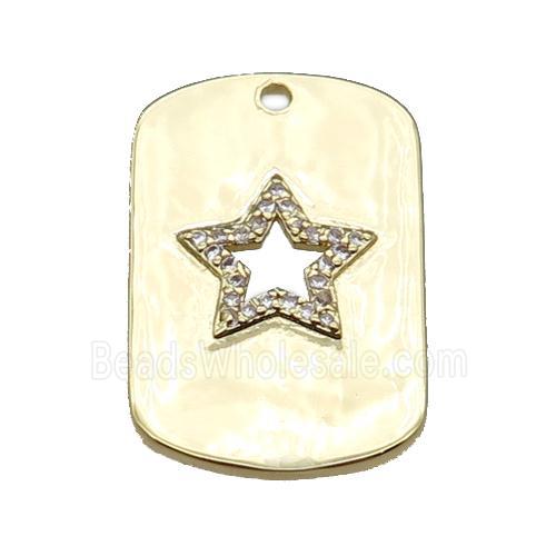 copper rectangle pendant pave zircon with star, gold plated