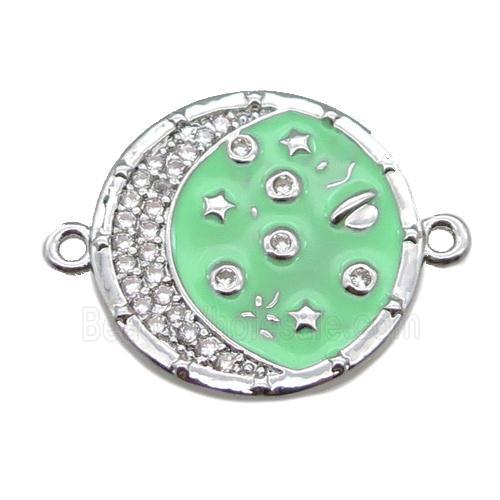 copper circle connector with moon, enameled, platinum plated