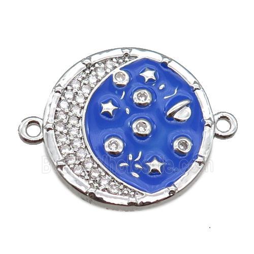 copper circle connector with moon, enameled, platinum plated