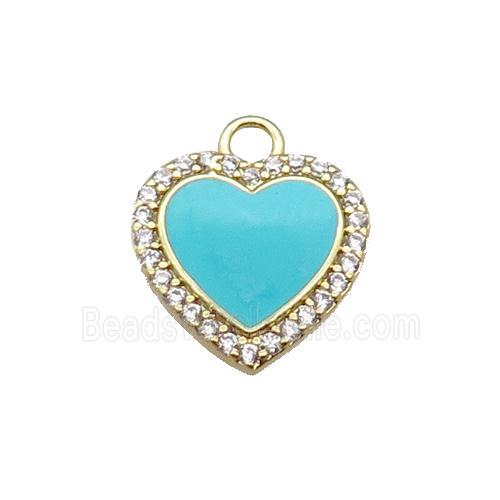 copper heart pendant pave zircon, enameled, gold plated