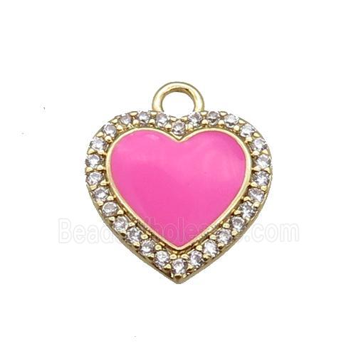 copper heart pendant pave zircon, pink enameled, gold plated