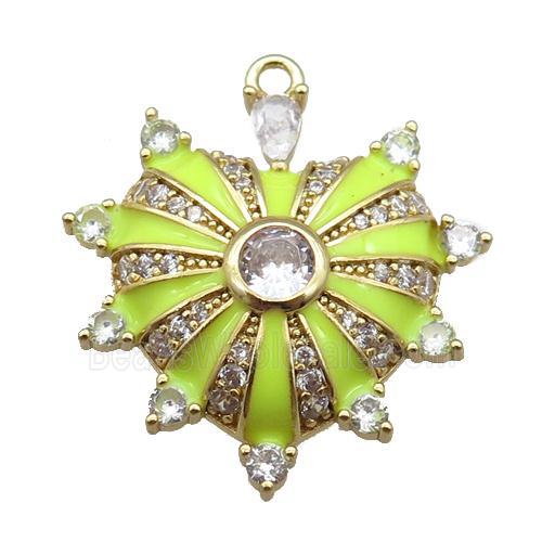 copper heart pendant pave zircon, enameled, gold plated