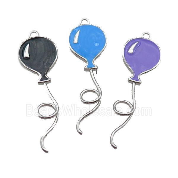 copper ballon pendant, enameled, mixed, platinum plated