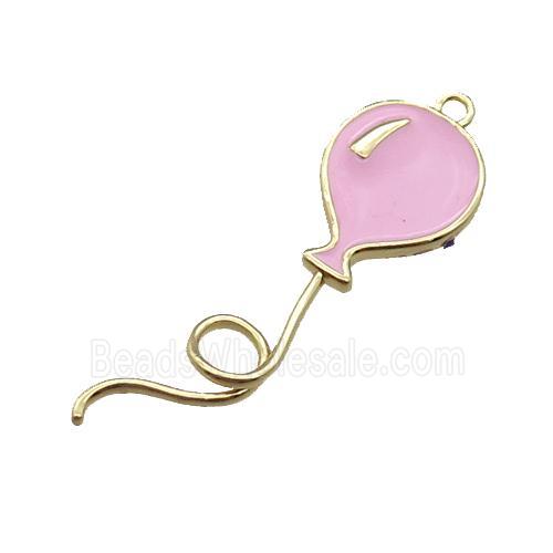 copper ballon pendant, pink enameled, gold plated