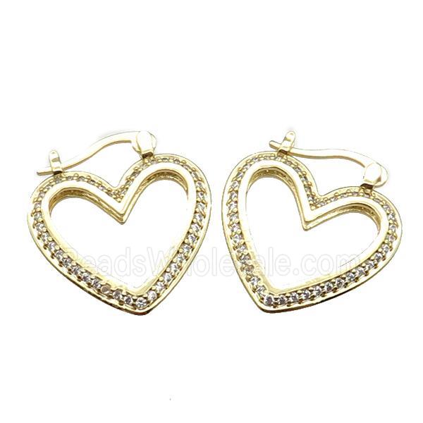 copper heart Latchback Earrings pave zircon, gold plated