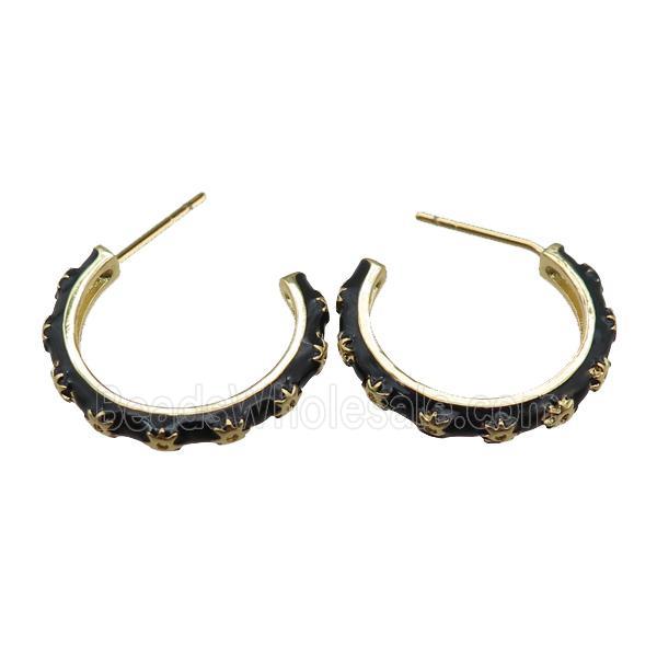 copper Stud Earrings with black enameled, gold plated